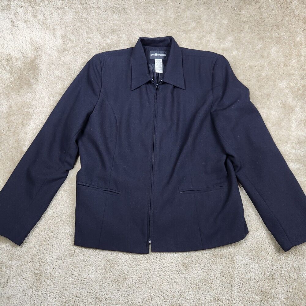 Vintage Sag Harbor Black Blazer Suit Jacket Size 14 Full Zip Lined